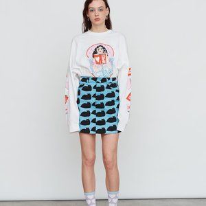 Lazy Oaf x Laura Callaghan Midnight Mog Mini Skirt: Black Cats on Blue